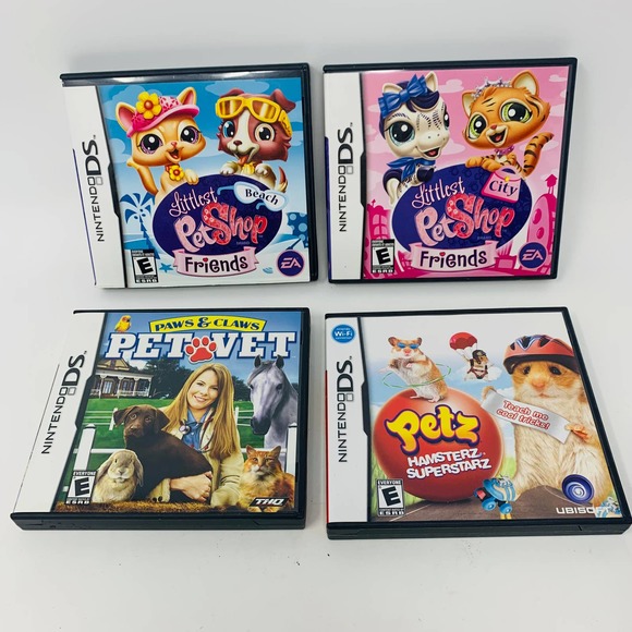 Lot Of 4 Nintendo Ds Kid Games Littlest Pet Shop Beach- City, Pet Vet, Petz